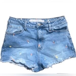 Tinseltown Mushrooms Denim Shorts Embroidered Frayed - Junior Size 9 - Women